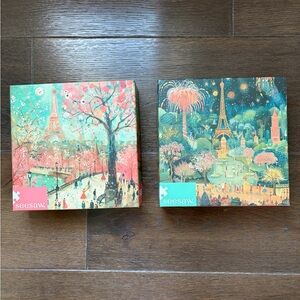 Seesaw Paris Art Jigsaw Puzzles - Pink & Teal Illustration (Set of 2)